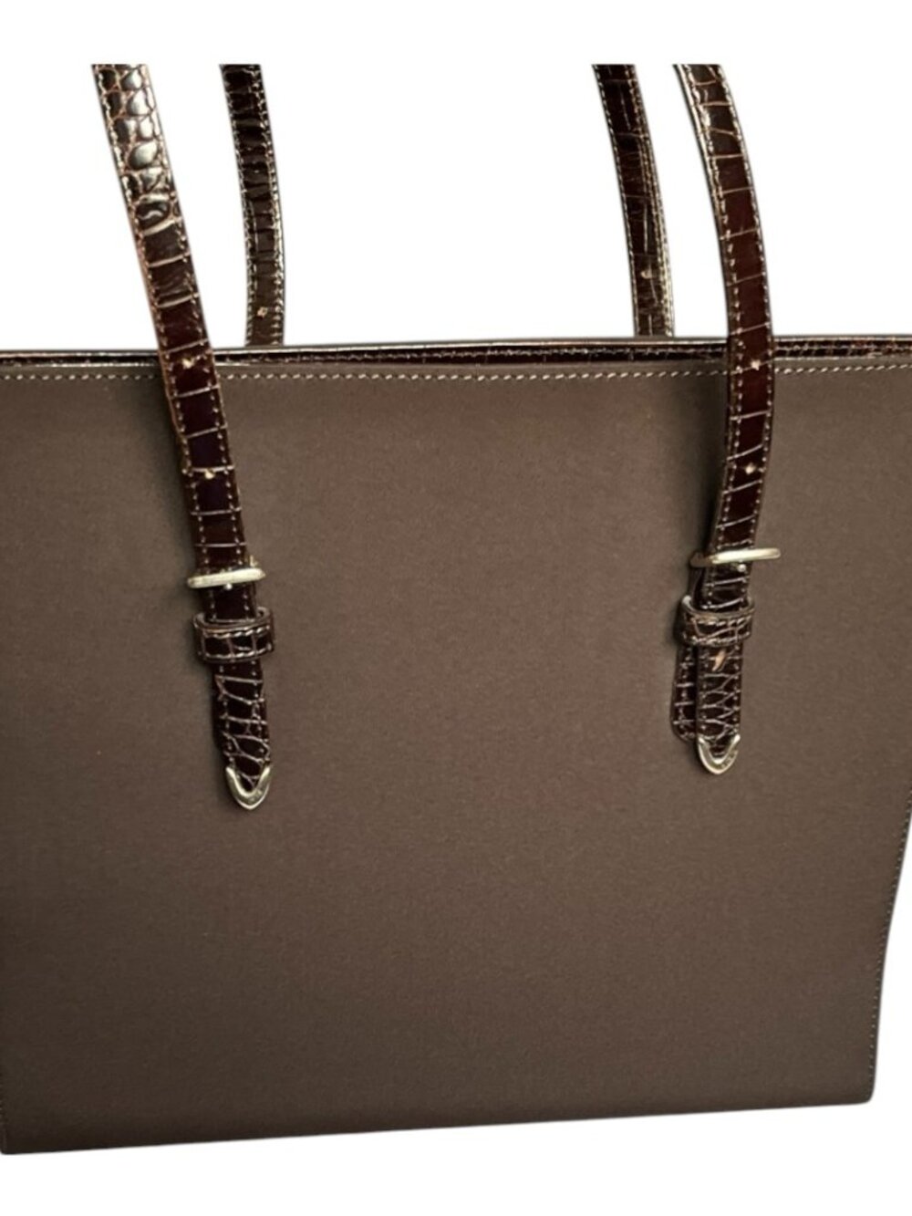 Vintage Ralph Lauren 1998 Brown Nylon Tote Croc Embossed Leather Trim EUC